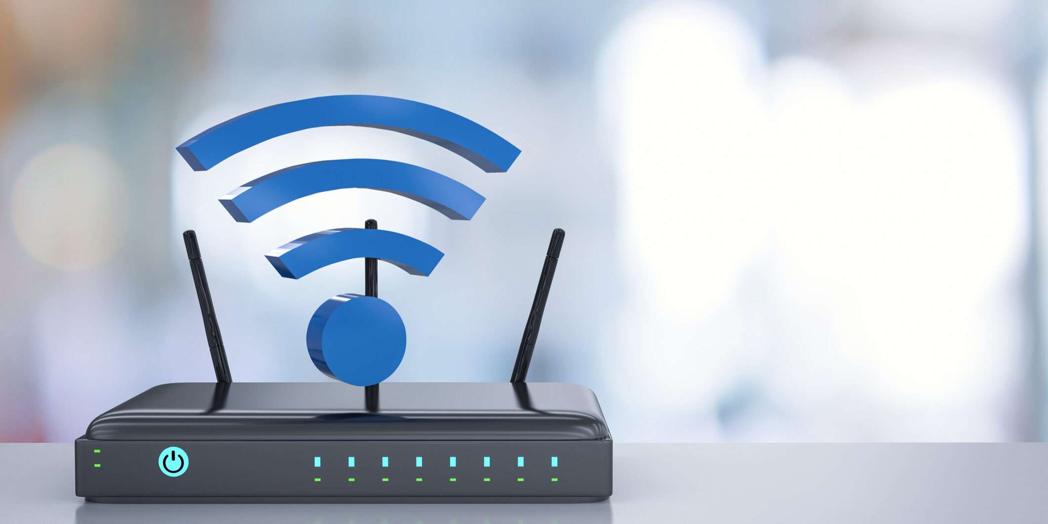 3d rendering router with blue wi-fi sign
